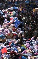 Quake relief goods pile up in Tongshih, Taiwan